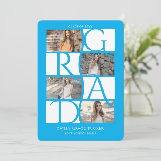 Faire-part Élégant Diplômé 5-Photo Bleu Clair Graduation (Debout devant)
