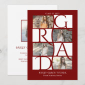 Faire-part Élégant Diplômé 5-Photo Dark Red Graduate (Devant / Derrière)