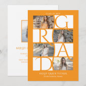 Faire-part Élégant Diplômé 5-Photo Orange & White Graduate (Devant / Derrière)