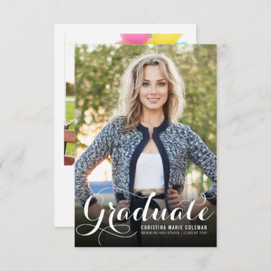 Faire-part Élégant Diplômé Moderne Script 2 Photo Graduation (Devant / Derrière)