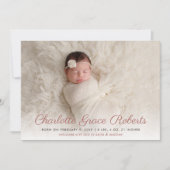 Faire-part Élégant Dusty Pink Script Baby Girl Photo Naissanc (Devant)