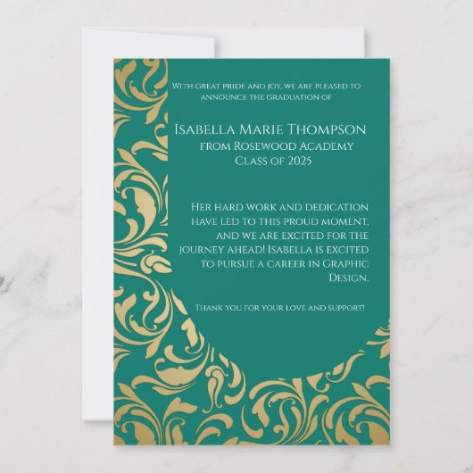 Faire-part Élégant Emerald Green & Gold Arch Photo Graduation (Dos)