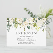 Faire-part Elégant Eucalyptus Roses Blanches Floral Moving (Debout devant)