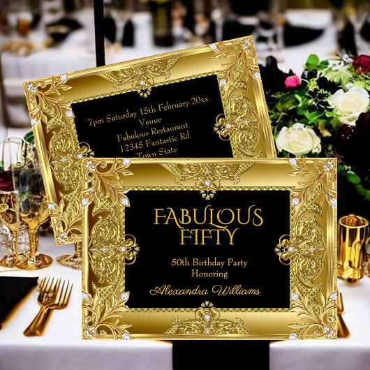 Faire-part Elegant Fabulous Diamonds Gold Gems black