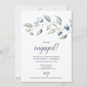 Faire-part Elégant fiançailles de feuillage bleu pâle botaniq (Devant)
