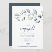 Faire-part Elégant fiançailles de feuillage bleu pâle botaniq (Devant / Derrière)