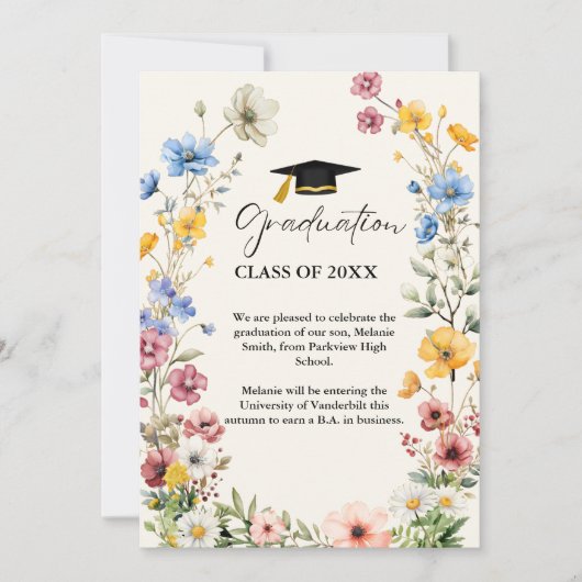 Faire-part Élégant Fleur sauvage Meadow Garden Graduation (Devant)