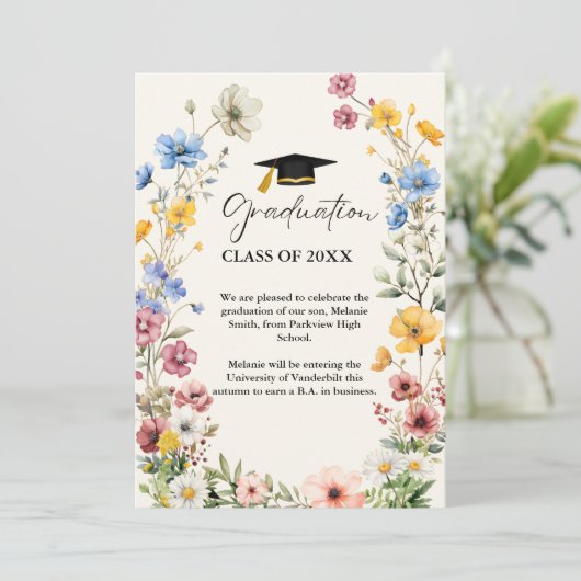 Faire-part Élégant Fleur sauvage Meadow Garden Graduation (Debout devant)