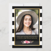 Faire-part Élégant Floral Or Black White Stripes Graduation (Dos)