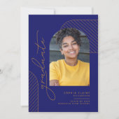 Faire-part Élégant Géométrique Bleu Jaune Or Graduation (Devant)