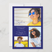 Faire-part Élégant Géométrique Bleu Jaune Or Graduation (Dos)