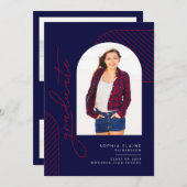 Faire-part Elégant Géométrique Bleu Rouge Blanc Graduation (Devant / Derrière)