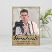 Faire-part Elégant Gold Black Script Photo 2023 Graduation (Debout devant)