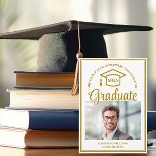 Faire-part Elégant Gold Business School Graduation MBA Photo