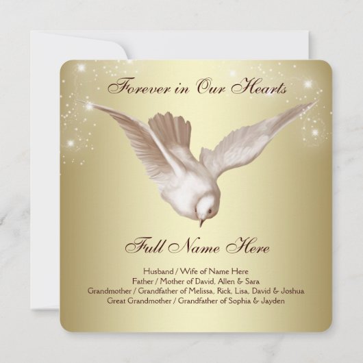 Faire-part Elégant Gold Dove En Mémoire Amoureuse (Dos)
