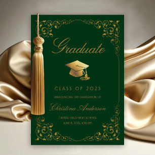 Faire-part Élégant Gold Ivy Grad Casquette Green Graduation