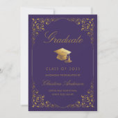 Faire-part Elégant Gold Ivy Grad Casquette Purple Graduation (Devant)