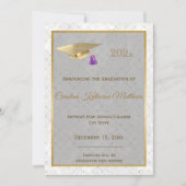 Faire-part Elégant Gold Photo Casquette Purple Graduation (Devant)