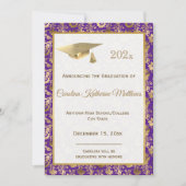 Faire-part Élégant Gold Purple Floral Graduation (Devant)