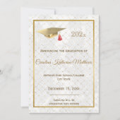 Faire-part Elégant Gold Red Photo Casquette Graduation (Devant)