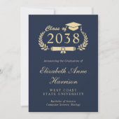 Faire-part Elegant Gold Script Blue Photo College Graduation (Devant)