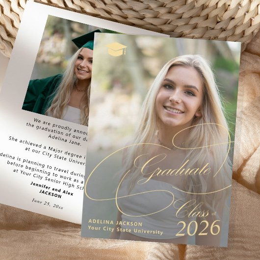Faire-part Elegant gold script graduate photo graduation