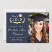 Faire-part Elegant Gold Script Photo Blue College Graduation (Devant)