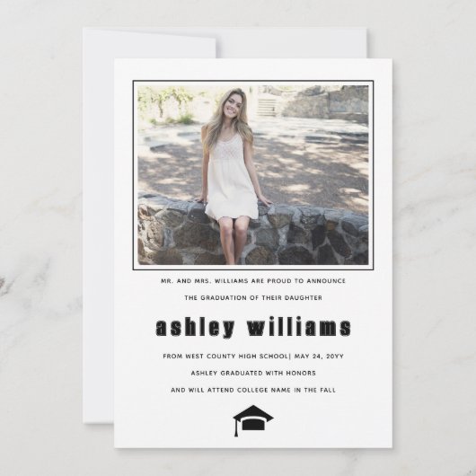 Faire-part Elégant GRAD Class of 2025 white graduation photo (Dos)