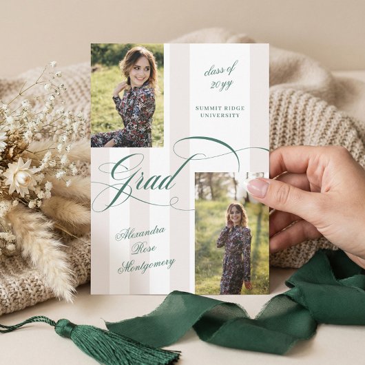 Faire-part Elegant Grad Script French Stripe Photo Graduation