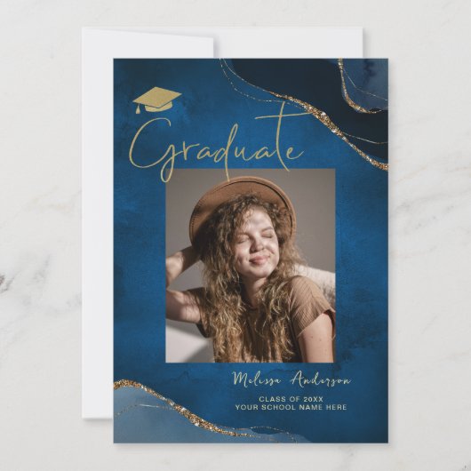 Faire-part Elégant Graduate Photo Blue Navy (Devant)