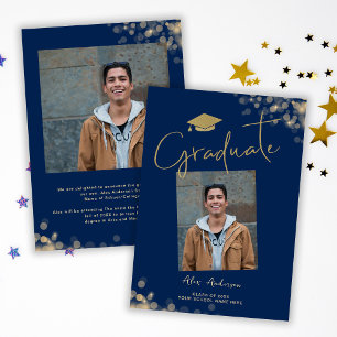 Faire-part Elégant Graduate Photo Blue Navy