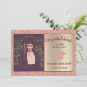 Faire-part Élégant Graduate Pink Gold Sparkle Classe de 2021 (Debout devant)