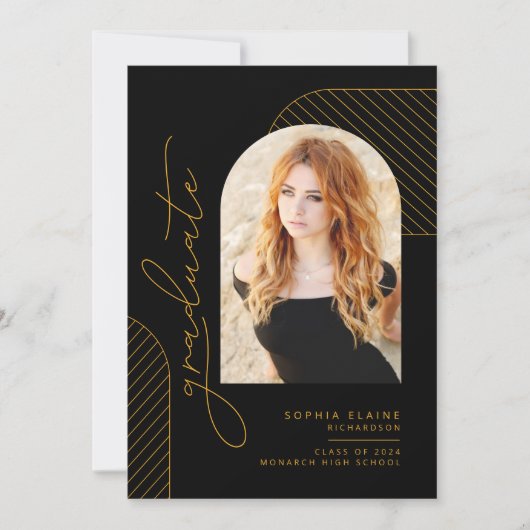 Faire-part Élégant Graduation géométrique en or noir (Devant)