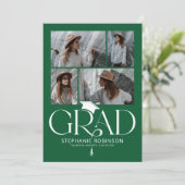 Faire-part Elegant Green & White Photo Collage Graduation (Debout devant)
