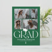 Faire-part Elegant Green & White Photo Collage Graduation (Debout devant)