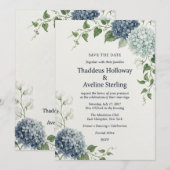 Faire-part Élégant Hydrangea Bleu & Pois de Senteu (Devant / Derrière)