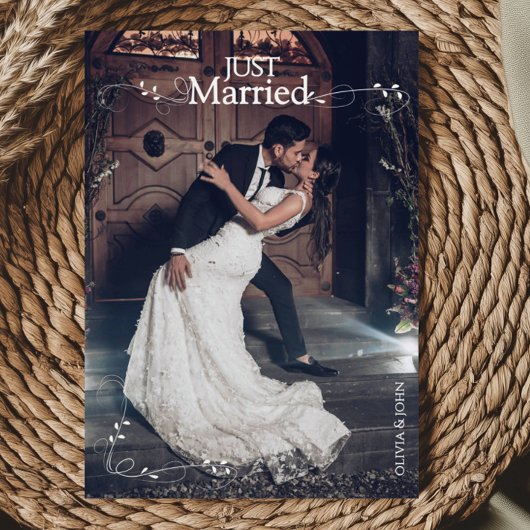 Faire-part Elegant Just Married Elegant Script Photos Wedding