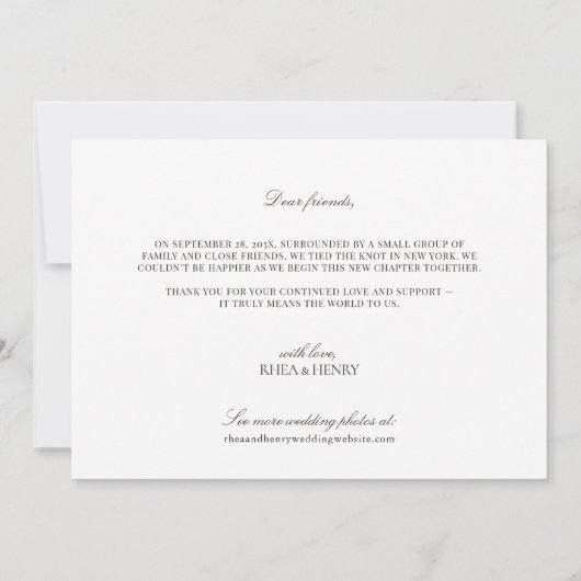 Faire-part Elegant Just Married Photo Announcement Card (Dos)