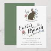 Faire-part Elégant lapin Fleur sauvage & Brown, Brunch de Pâq (Devant / Derrière)