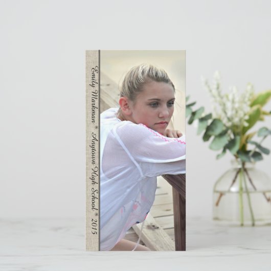 Faire-part Elégant Lin Trim Vertical Photo Graduation (Debout devant)