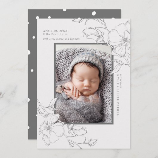 Faire-part Elégant Magnolia Flower Photo Naissance (Devant / Derrière)