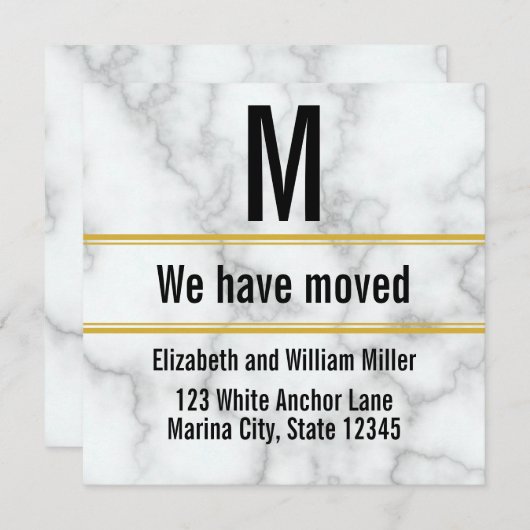 Faire-part Elégant Marbre blanc Faux Monogramme Nous Avons Dé (Devant / Derrière)