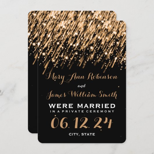 Faire-part Élégant Mariage Elopement Tombant étoiles Or (Devant / Derrière)