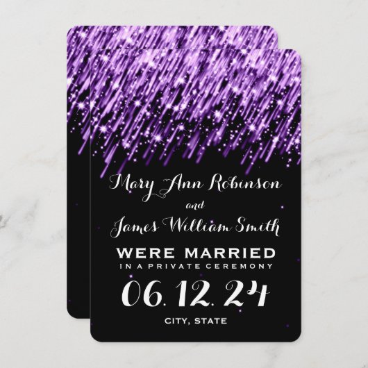 Faire-part Élégant Mariage Elopement Tombant Étoiles Violet (Devant / Derrière)