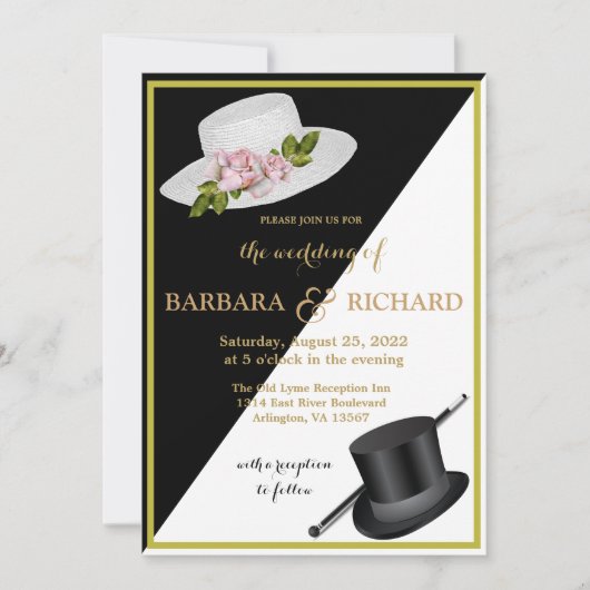 Faire-part Élégant Mariage floral noir et blanc (Devant)