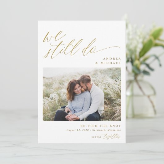 Faire-part Elégant Mariage Or Nous Faisons Toujours Vow Renou (Debout devant)