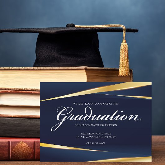 Faire-part Elégant Marine Bleu Or Géométrique Graduation Form