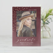 Faire-part Elégant Maroon aquarelle photo Graduation (Debout devant)