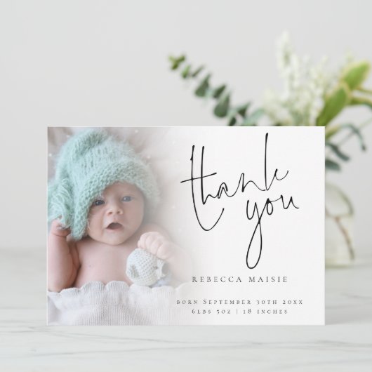 Faire-part Élégant Merci de script photo (Debout devant)