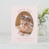 Faire-part Élégant Merci Oval rose bébé photo (Debout devant)